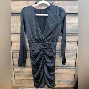 Short Black dress semi formal cocktail long sleeve deep front